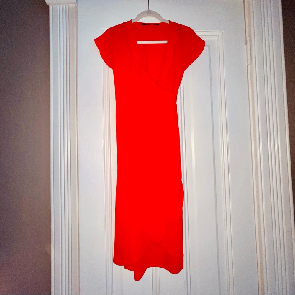 Chic, Bright Red-Orange Wrap Dress from Zara Basic